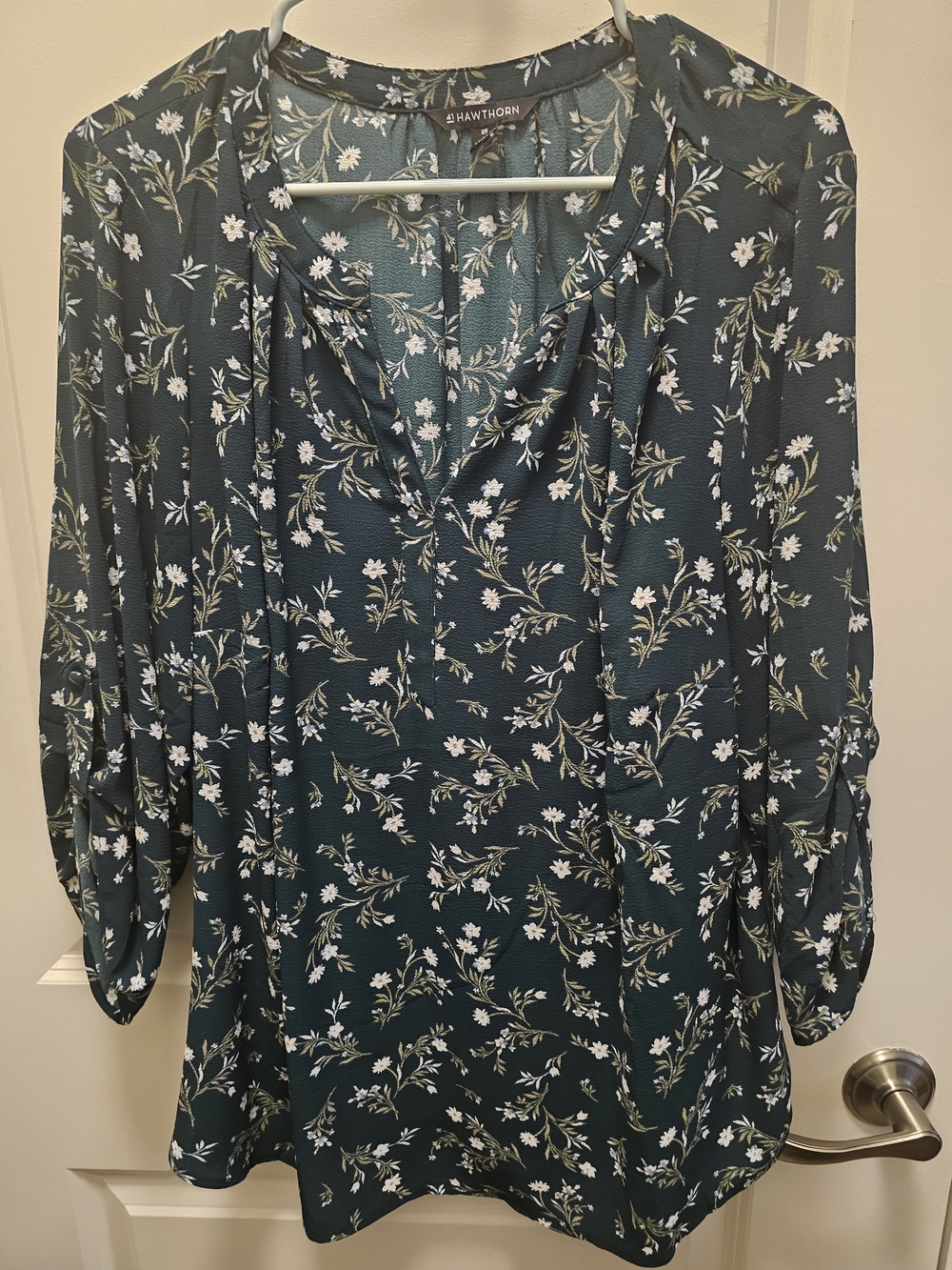 41 Hawthorn Dark Green Floral V-Neck Blouse